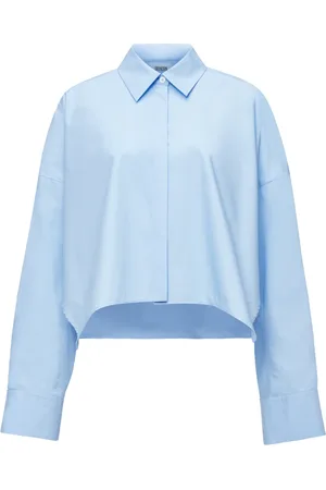 Drykorn Bluser & Skjorter, Dame, Blå, XS, Tyl, Boxy Style Bluse med Skjult Knappelukning