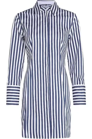 Tommy Hilfiger Kjole, Dame, Blå, XL, Bomuld, Stribet skjortekjole