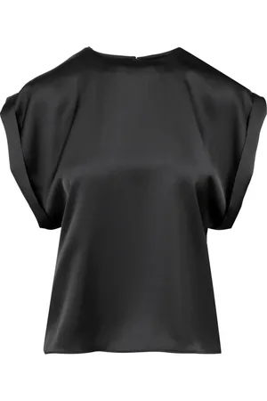 Serafini Bluser & Skjorter, Dame, Sort, S, Satin, Sort Satin Vingærme Kjole