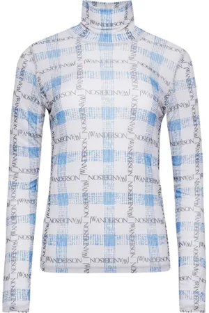 J.W.Anderson Top, Dame, Blå, S, Polyester, Check Pattern Roll Neck Sweater