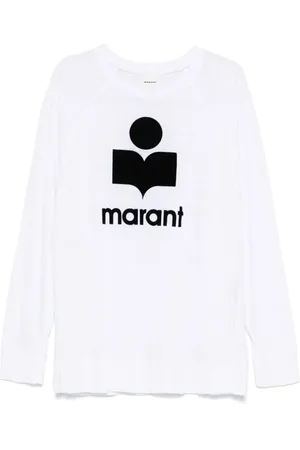 Isabel Marant Top, Herre, Hvid, L, Linned, Hvid Linned Sweater med Flocket Logo