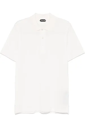 Tom Ford Top, Herre, Hvid, XL, Bomuld, Piqué Polo Shirt med Lyocell og Bomuld