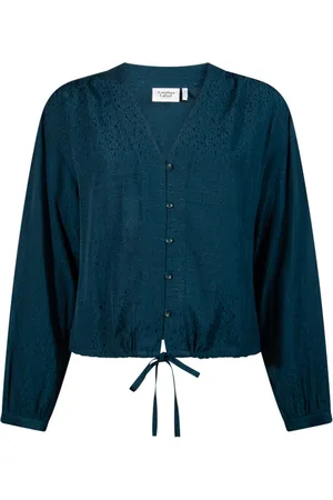 ANOTHER LABEL Bluser & Skjorter, Dame, Blå, XS, Uld, Plettet V-hals Bluse