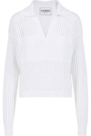 Iceberg Strik, Dame, Hvid, XS, Bomuld, Hvid Bomulds Polo med Perforerede Striber
