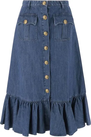 VALENTINO GARAVANI Nederdel, Dame, Blå, M, Denim, Blå denimnederdel med flæser