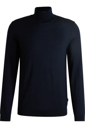 HUGO BOSS Strik, Herre, Blå, 2XL, Uld, Slim-fit rullekrave sweater