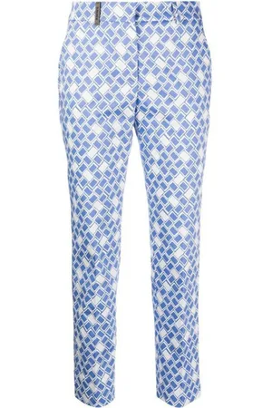 PESERICO SIGN Bukser, Dame, Blå, L, Bomuld, Geometric-Print Slim Chinos
