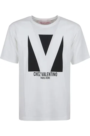 VALENTINO GARAVANI Top, Herre, Hvid, L, Bomuld, Sort T-shirt med Logo Print og Rund Hals