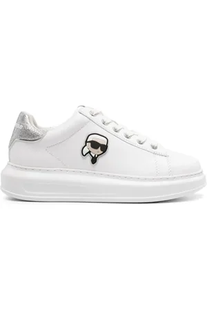 Karl Lagerfeld Sko, Dame, Hvid, 38 EU, Læder, Glitter Detalje Læder Sneakers