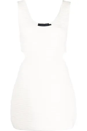Proenza Schouler Kjole, Dame, Hvid, S, Polyester, Bølget Ribstrikket Tanktop
