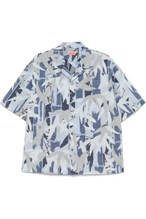 Kenzo Skjorte, Herre, Blå, M, Bomuld, Chiku-Rin Camo Hawaiian Kortærmet Skjorte