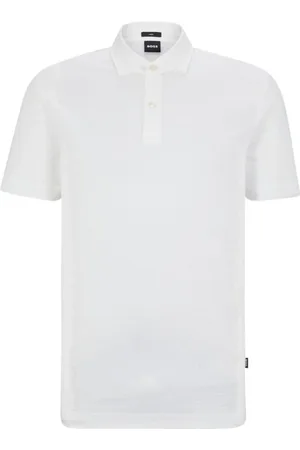 HUGO BOSS Top, Herre, Hvid, 2XL, Linen Polo Shirt