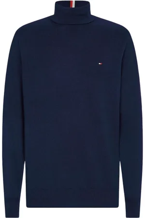 Tommy Hilfiger Strik, Herre, Blå, 2XL, Bomuld, Højhalset turtleneck med logo detalje