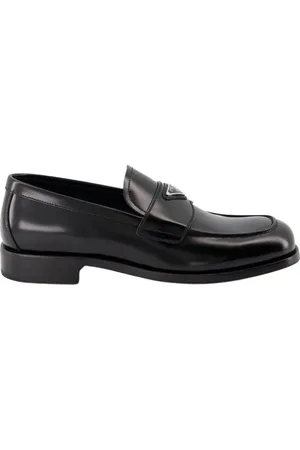 Prada Sko, Herre, Sort, 41 1/2 EU, Læder, Triangle Logo Moccasiner