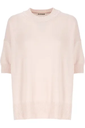Jil Sander Strik, Dame, Lyserød, L, Cashmere, Cashmere Rundhalset Sweater