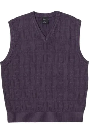 Huf Strik, Herre, Lilla, XL, Jacquard Overdyed Vest i Lilla