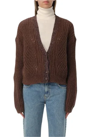 Liu Jo Strik, Dame, Brun, L, Uld, Glitrende Cardigan til Stilfuldt Look