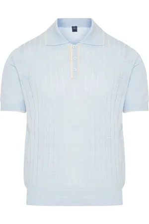 FEDELI Top, Herre, Blå, 3XL, Bomuld, Strikket Polo Skjorte i Linned Bomuld Blanding