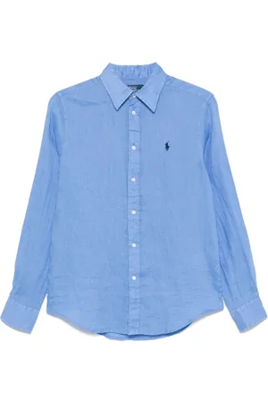 Ralph Lauren Bluser & Skjorter, Dame, Blå, XS, Linned, Lyseblå Linnedskjorte Klassisk Pasform