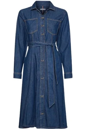 Tommy Hilfiger Kjole, Dame, Blå, 2XL, Denim, Denim Skjortekjole