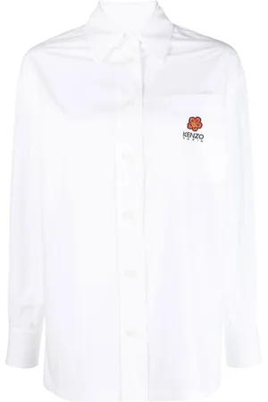 Kenzo Bluser & Skjorter, Dame, Hvid, XS, Bomuld, Oversize bomuldspoplin skjorte med Boke Flower logo broderi