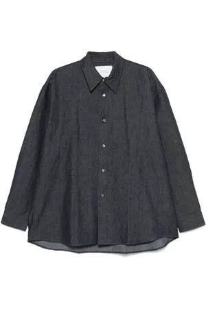 STUDIO NICHOLSON Skjorte, Herre, Blå, M, Blå Button-Up Skjorte med Box-Pleat Detalje