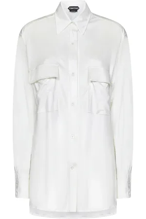 Tom Ford Bluser & Skjorter, Dame, Hvid, 2XS, Satin, Hvid Satin Skjorte med Elegante Påsyede Lommer