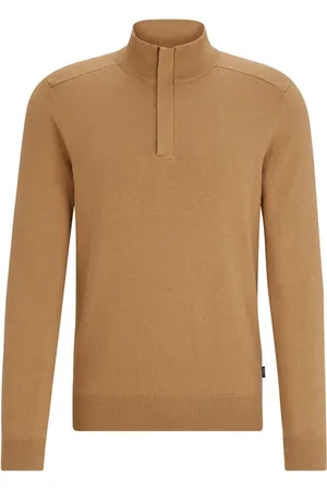 HUGO BOSS Strik, Herre, , L, Uld, Regular Fit Troyer Turtleneck med skjult lynlås