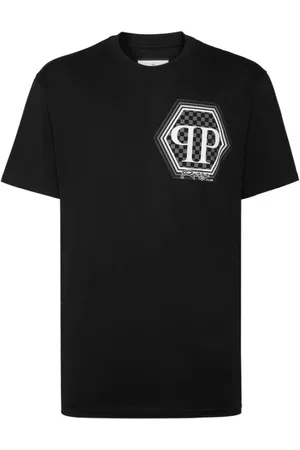 Philipp Plein Top, Herre, Sort, XL, Bomuld, Sort T-shirt med Fantasy Print