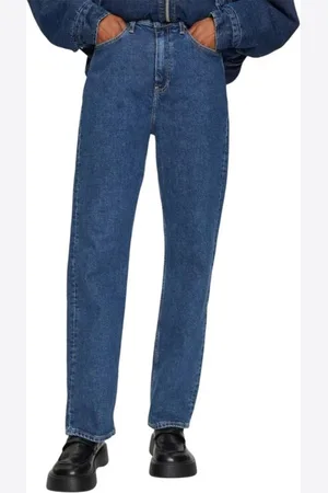 Calvin Klein Jeans, Dame, Blå, W28 L32, Bomuld, Højtaljede Straight Bomuldsjeans