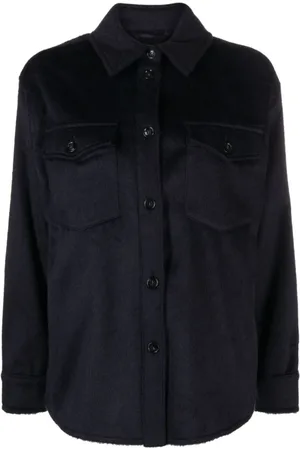Woolrich Bluser & Skjorter, Dame, Blå, L, Uld, Blå Jakke med Børstet Effekt