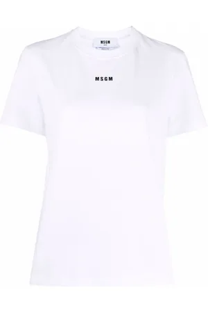 Msgm Top, Dame, Hvid, M, Bomuld, Logo Print Bomulds T-shirt