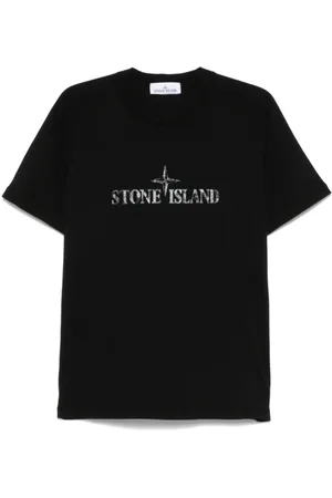 Stone Island Top, Herre, Sort, XL, Bomuld, Logo-print Crewneck T-shirt