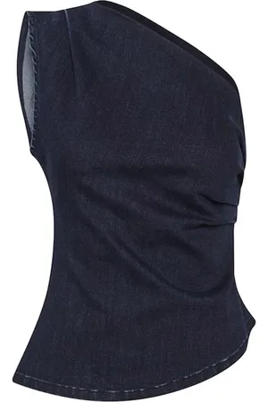 My Essential Wardrobe Top, Dame, Blå, XL, Uld, Off Shoulder Top i Mørkeblå