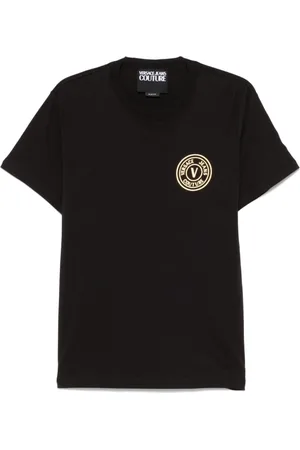 VERSACE Top, Herre, Sort, S, Sort Logo Print Crew Neck T-shirt