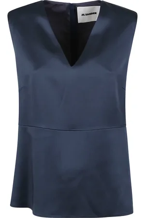 Jil Sander Top, Dame, Blå, S, Ærmeløs V-hals Top