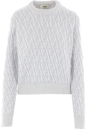 Fendi Strik, Dame, Blå, S, Uld, Blå Diagonal FF Sweater
