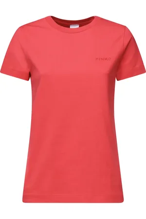 Pinko Top, Dame, Rød, XS, Bomuld, Kortærmet T-shirt med broderet logo