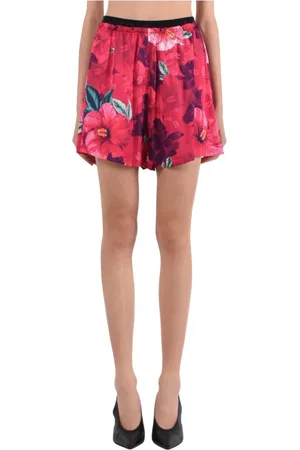 Pinko Shorts, Dame, Lyserød, S, Satin, Floral Hibiscus Print Shorts