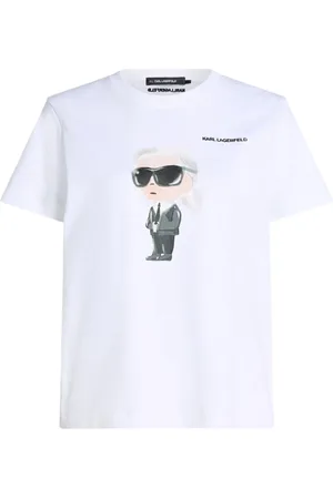 Karl Lagerfeld Top, Dame, Hvid, L, Bomuld, Ikon Aquarelle K T-shirt