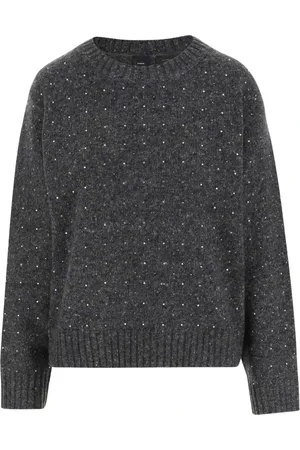 Pinko Strik, Dame, Grå, XS, Uld, Rhinestone Strik Trøje