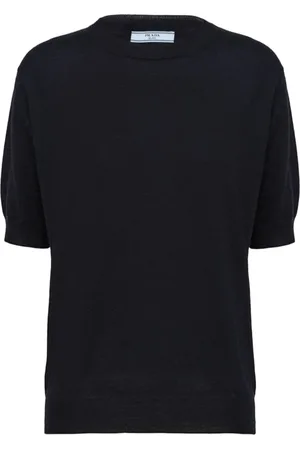 Prada Strik, Dame, Blå, M, Cashmere, Kashmir Strikket Trekant Logo T-shirts