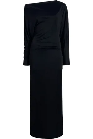 Khaite Kjole, Dame, Sort, S, Uld, Sort Off-Shoulder Maxikjole