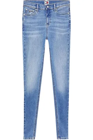 Tommy Hilfiger Jeans, Dame, Blå, W27, Denim, Skinny denim jeans med slidte detaljer