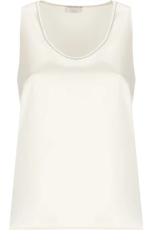 PESERICO SIGN Top, Dame, , S, Ivory Silke Top med Lyse Detaljer