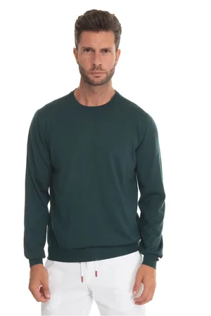 Kiton Sweathshirts & Hoodies, Herre, Grøn, L, Cashmere, Vasket Round-Neck Pullover
