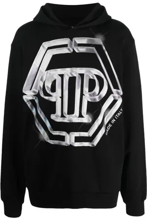 Philipp Plein Sweathshirts & Hoodies, Herre, Sort, L, Bomuld, Logo-Print Langærmet Hættetrøje