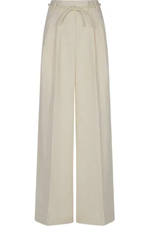 ZIMMERMANN Bukser, Dame, Hvid, M, Uld, Crush Linen Wide Leg Pant