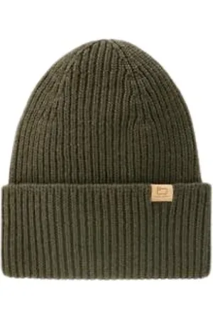 Woolrich Tilbehør, Herre, Grøn, ONE SIZE, Uld, Ribstrikket Hue