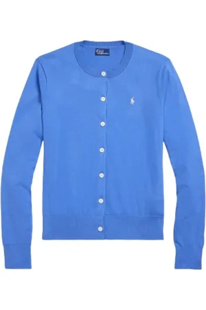 Ralph Lauren Strik, Dame, Blå, XL, Bomuld, Pima Cotton Blend Cardigan